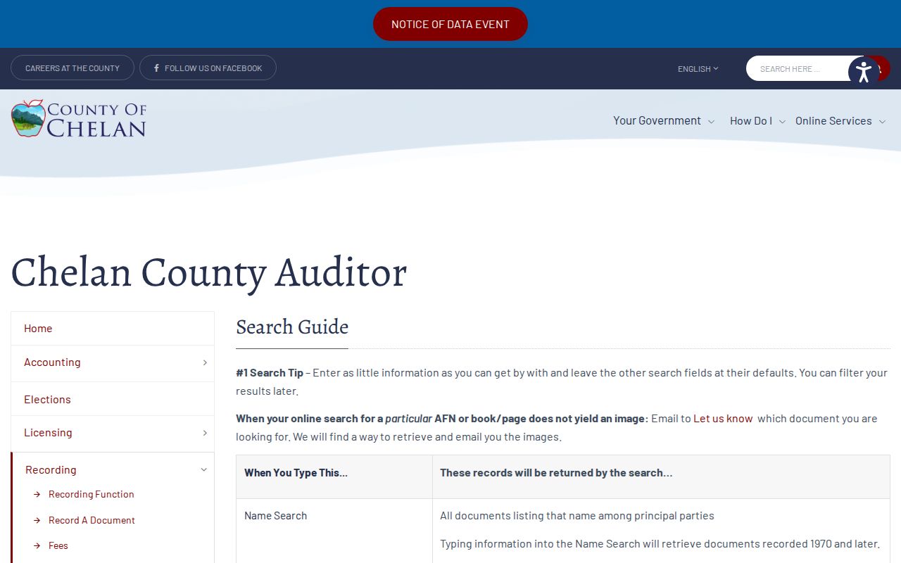 Chelan County Auditor guide for historic Wenatchee property searches