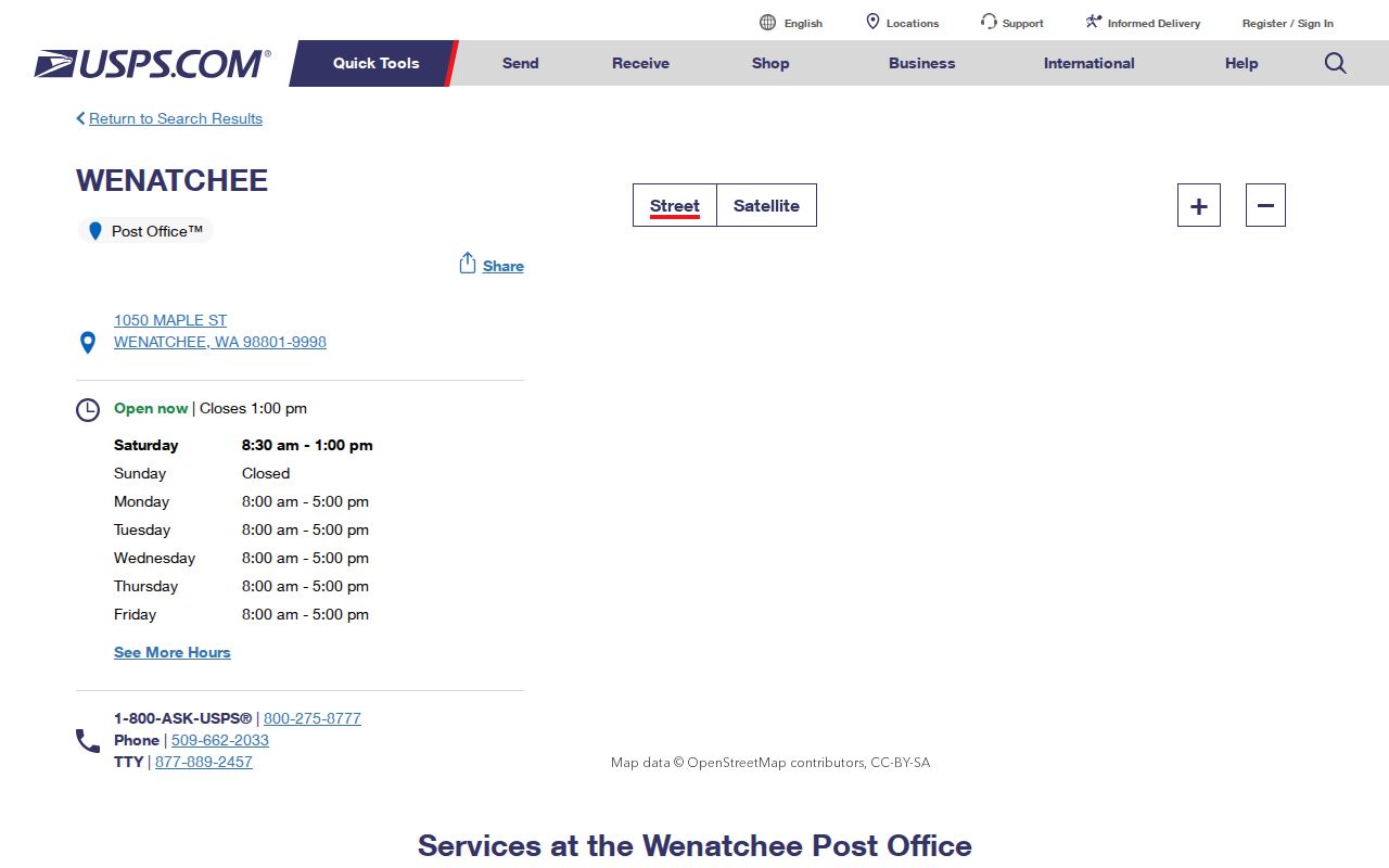 USPS Wenatchee Post Office source for ZIP code verification